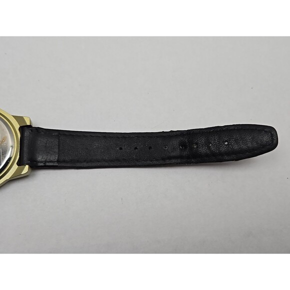 NRA Europa Quartz Watch Black Bezel Gold Tone Case Leather Band Mens New Battery - Picture 11 of 14